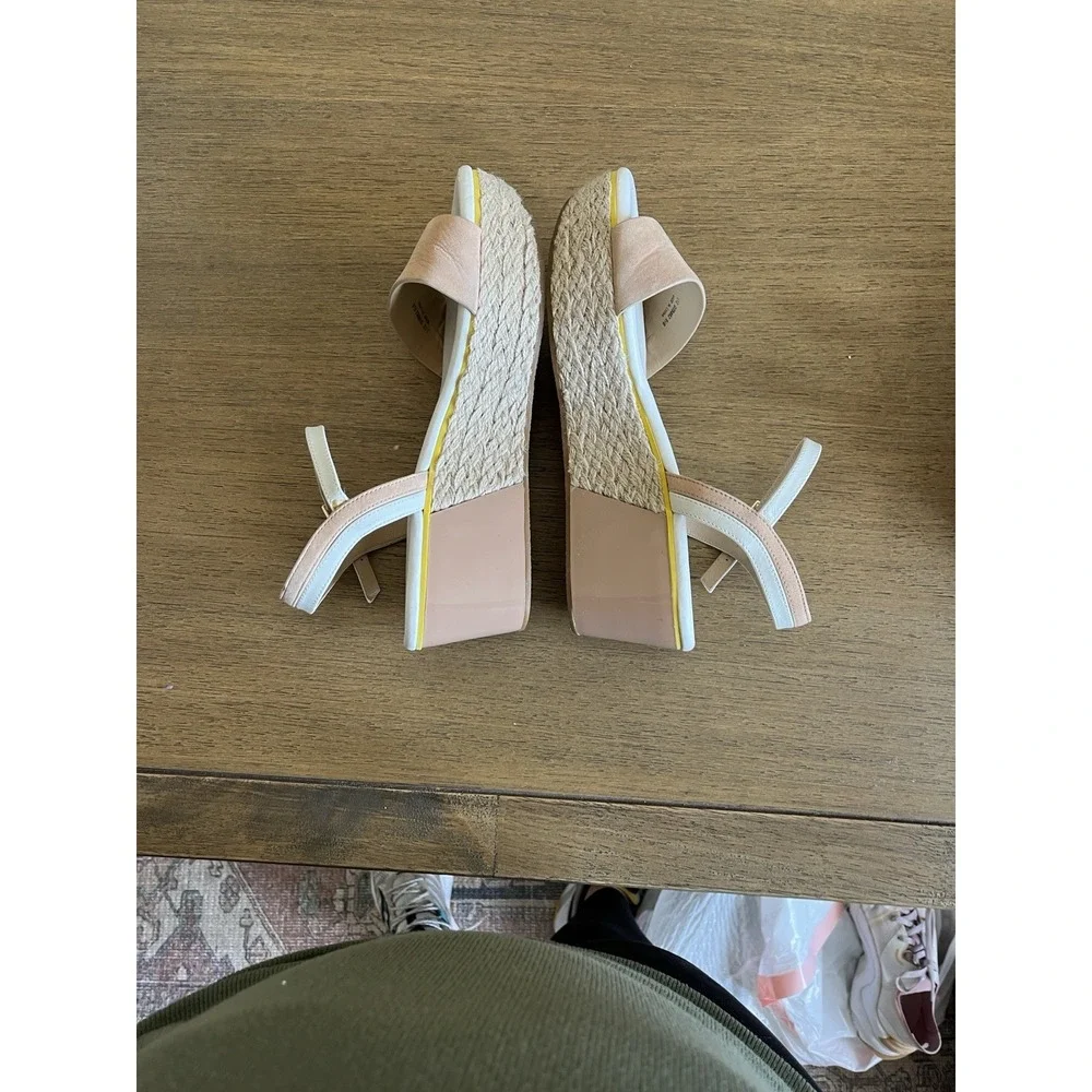 Cole Haan Arden Platform Wedge Sandals Beige Leather Espadrille 8.5